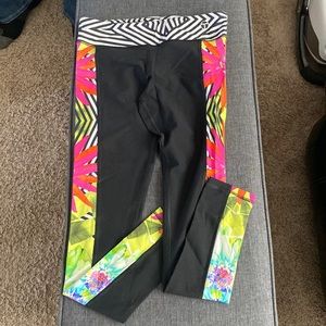 Trina Turk yoga pants, tropical side design
